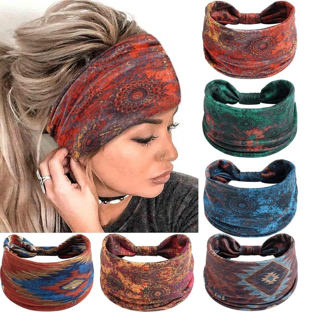 6 Pack Boho Headbands Women Wide Twist Knotted Elastic Hair Bands for Yoga Worko